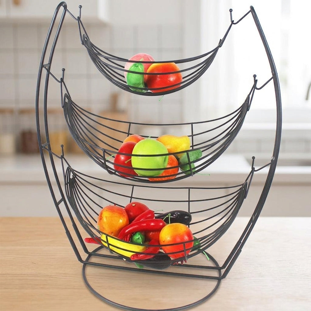 Metal Wire Fruit Basket, 3 Layer Detachable Fruit Bowl for Dining Table, Black Iron Art Fruit and Vegetable Storage, 43x28x53cm Modern Decorative Bowl