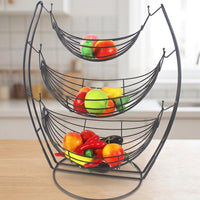 Metal Wire Fruit Basket, 3 Layer Detachable Fruit Bowl for Dining Table, Black Iron Art Fruit and Vegetable Storage, 43x28x53cm Modern Decorative Bowl