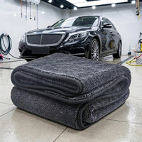 1200 GSM Car Drying Towel, Twisted Loop Towel with Braided Border, Microfibre Cloths for Car Cleaning, Lint and Shedding Resistant Dark Gray