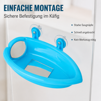 Bird Bath House for Parrots, Blue Bird Bath with Feeding Bowl, Multifunctional Water Bowl for Cage Mounting