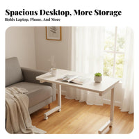 With Wheels C-Shaped Rolling Table Space-Saving Small Desk Slides Under Sofa Household Furniture Minimalist Design for Apartment Dwellers, Telecommute Workers, Students, Living Room, Bedroom, Home Office