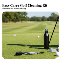 Club Cleaning Kit Carabiner Fastener Club Brush Towel Set Sports Accessory Retractable Cord Microfiber Honeycomb Weave