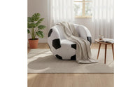 2 Pieces Matching Footstool Soccer Ball Chair Creative Design Football Armchair Comfortable Sports Theme Chair Set Swivel Base for Teens, Kids, Playroom, Game Room, Bedroom