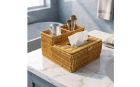 Rattan Tissue Box Cover with Side Organizer Divided Tissue Box Cover with Storage Compartment Rustic for Countertop