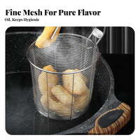 Hanging Hook Design Stainless Steel Mesh Basket Antirust Mesh Pasta Strainer Food Grade Hot Pot Basket Long-Lasting for Chefs, Restaurant