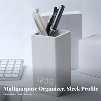 Wood Desk Clock Holder Office Item Space-Saving LED Pen Holder Clock Easy to Read Open-Top Smooth Finish for Desktop