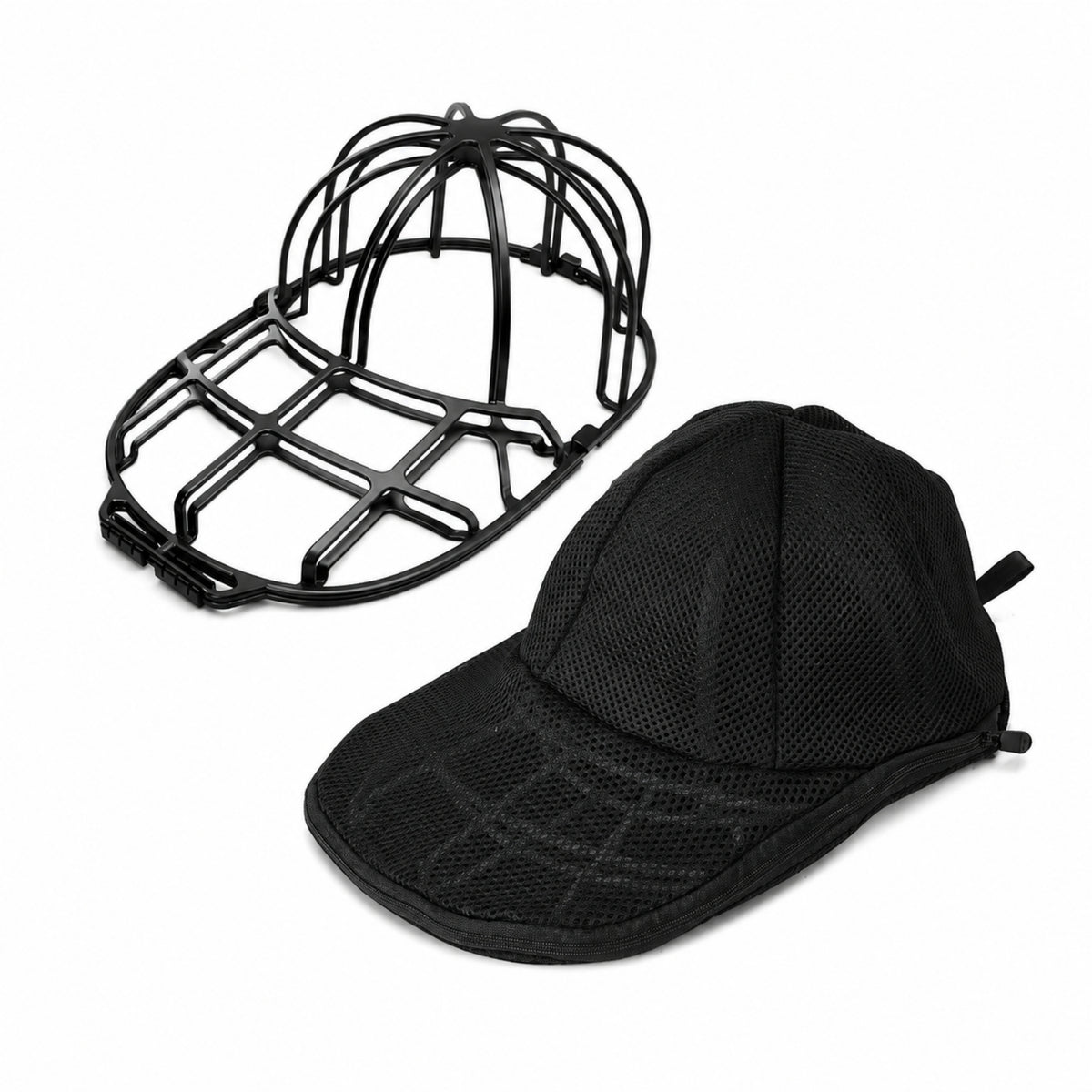 Curved Brim Cap Washing Cage with Mesh Bag Safeguarding Hat Shaper Zippered Laundry Accessory Rigid for Travelers