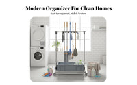 Mobile Mop and Broom Rack Stainless Steel Frame Mobile Broom and Mop Rack Easy Drainage Cleaning Tool Storage Cart for Commercial, Hospital, Warehouse
