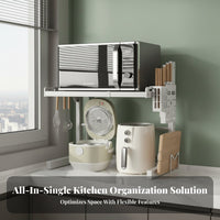 Space Saver Expandable Microwave Oven Rack Multifunctional Adjustable Countertop Storage Shelf Non-Slip Feet Expandable Microwave Stand Heavy Duty for Home Cooks, Homeowners, Students, Small Apartments, Pantry, Coffee Bar, Office