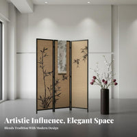 Chinese Design Bamboo-Print Folding Screen Foldable Design 4-Panel Woven Divider Freestanding Room Separator Provides Privacy for Zen Lifedesign Enthusiasts, Apartment Dwellers, Away Fromice Managers, Balcony, Bedroom, Restaurant, Studio