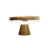 Hammered Fruit Dish with Metal Base Clear Pedestal Fruit Bowl Textured Pedestal Serving Bowl Round for Dining Table, Sideboard