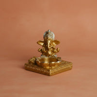 Resin Craft Thai Ganesha Tealight Holder Spiritual Gift Ganesha Candle Holder Zen Decor Religious Figurine Gold Finish for Altar
