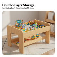 Wooden Construction Block Table Solid Wood Construction Block Table Rounded Corners Convertible Activity Desk for Young Children, Parents, Daycare