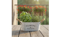 Whitewashed Oval Planter with Handles Galvanized Planter with Rope Handles Decorative Metal Flower Container Multipurpose for Windowsill
