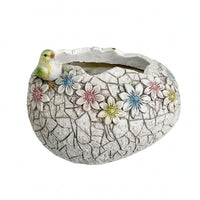 Textured Cracked Eggshell Planter Raised Flowers Eggshell Planter Engraved Plant Container Pastel Floral for Courtyard, Balcony