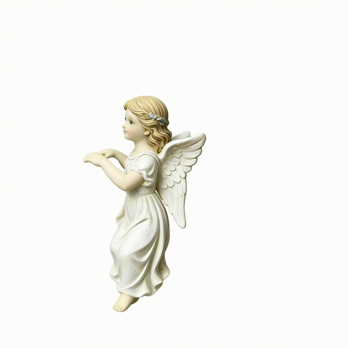 Resin Angel Flower Pot Figurine Feathered Wings Rim Perch Figurine Long Wavy Hair Flower Pot Hanger Draped Dress for Patio, Balcony