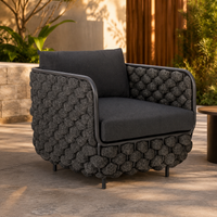 Garden Sofa, 2-seater Outdoor Sofa Set, Metal, Modern Design, Rattan-style, For Terrace & Balcony