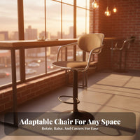 Ergonomic Backrest Adjustable Rolling Chair with Armrests Padded Seat Swivel Stool Quiet Wheels Paleice Furniture Woven Texture for Receptionists, Architects, Bar Counter, Reception Area, Study Room, Kitchen