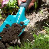 Turquoise-Blue Garden Hand Shovel Black Handle Anti-Slip Garden Shovel Rounded Rim Soil Scoop Trowel Handheld