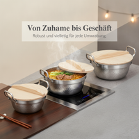 430 Stainless Steel Japanese Sukiyaki Hot Pot with Magnetic Base and Wooden Lid