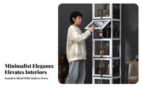 Modern Design Unrestricted Standing Wine Cabinet Space Saving Tall Slim Display Cabinet Large Capacity Narrow Liquor Display Unit Dust-Proof for Collectors, Apartment Dwellers, Living Room, Home Bar, Bedroom, Kitchen