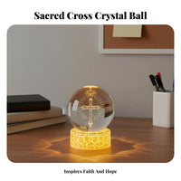 Cross Crystal Ball Lamp Inspirational Gift 3D Engraved Crystal Sphere Luminous LED Cross Night Light for Students, Friends, Bedroom, Study, Desk