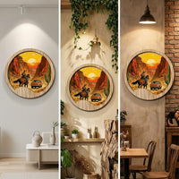 Round Wooden Wall Art Self-Adhesive Wooden Plaque Layered Wood Plaque Flat for Living Room, Bedroom, Entryway