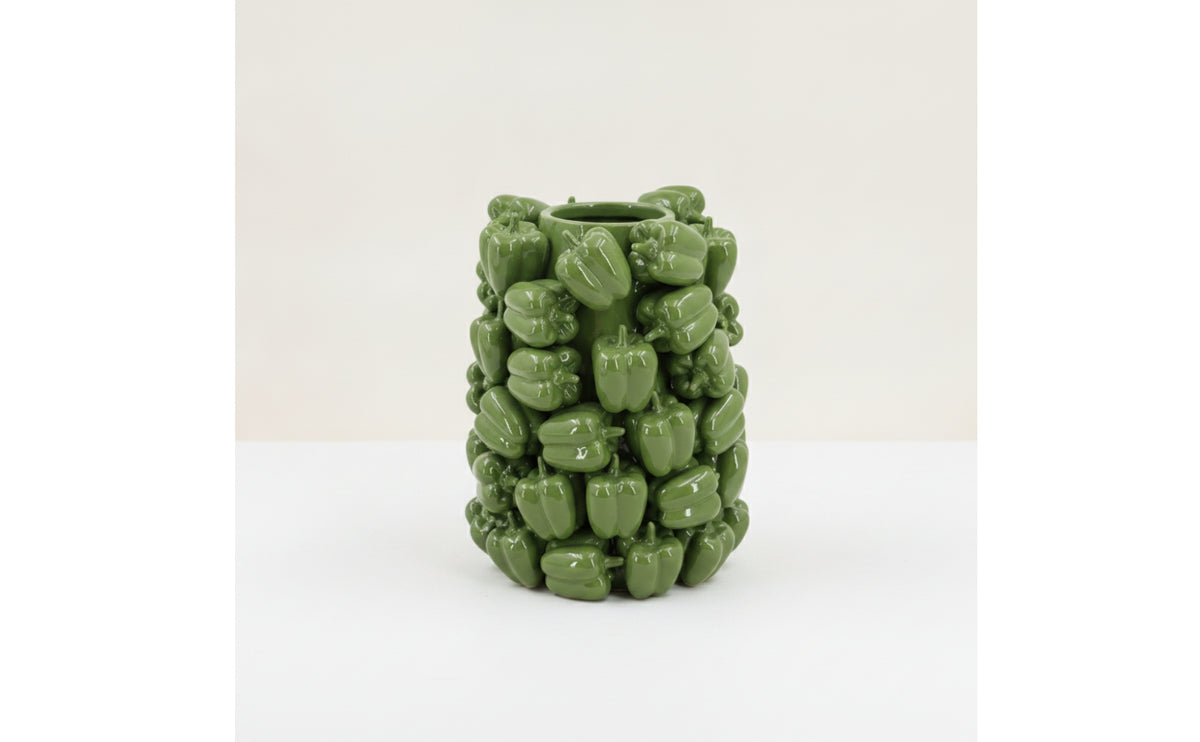 Vase with Raised Pepper Shapes Glossy Sculptural Vase Textured Vessel for Decorators, Homeowners, Living Room, Centerpiece, Home Decor