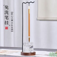 New Chinese Style Brush Rack with Glass Material and Metal Wave Design