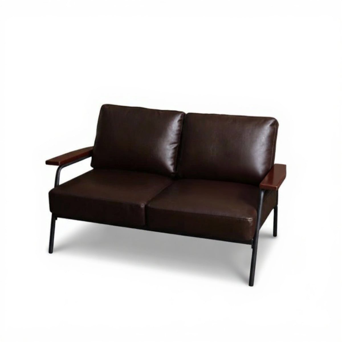 Retro Design Industrial Loveseat Small Apartment Friendly Compact 2-Seater Sofa Sturdy Metal Frame Couch Solid Wood Armrests for Homeowners, Business Owners, C Remove Ee Shop, Boutique, Lounge Area, Bedroom