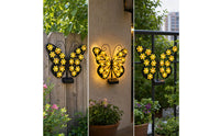 Sun-Powered Wall Light with LED Flowers Cordless Steel Winged Motif Outdoor Light Decorative Lighting for Yard, Fence, Patio