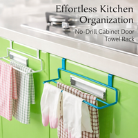 Bathroom Towel Rail, Iron Double Rod for Pantry & Kitchen, No-Drill Hook-On Storage for Small Space Homeowners, Versatile Cabinet Door Rack Over