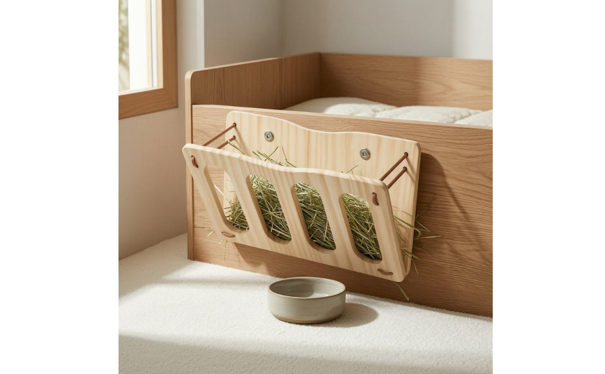 Space-Saving Wall-Mounted Hay Feeder | Compact, Wooden Hay Feeder, for small pet Cages