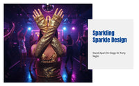 Long Beaded Fingerless Reflective Gloves, Polyester Costume Accessory, Halloween Cosplay, Stage Performance, Nightclub Party