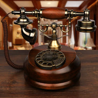Rotary Dial Telephone Wood-Look Antique Style Telephone Antique Style Phone Decorative Nostalgic for Decorators, Desk, Study