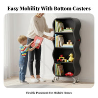 On Wheels 5-Tier Rolling Organizer Space-Saving Wavy 4-Tier Rolling Shelf Versatile Bookshelf Easy Assembly for Homeowners, Young Adults, kid's Room, Bedroom, Reading Nook, Classroom