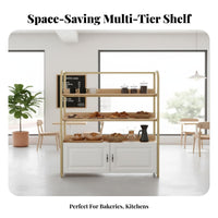 Bakery Display Shelf Sturdy Frame Bread Display Stand with Cabinet Heavy-Duty Multi-Tier Retail Shelving Unit for Retailers, Pastry Shop, Supermarket