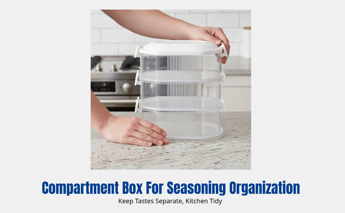 Food Grade Seasoning Storage Box, Multi-Compartment Container, Large Capacity, Kitchen Organizer, Sealed Jar