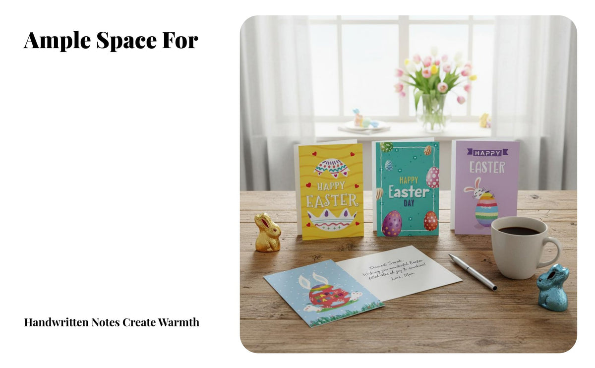 12 Pieces Easter Wishes Card Set Bunny and Egg Patterns Easter Notelet Pack Includes Envelopes Greeting Cards for Family, Families Event, Home