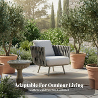Woven Rope Armchair Weather-Resistant Woven Rope Seating Set Includes Seat Pads Outdoor Furniture for Residents, Adults, Courtyard, Balcony, Deck