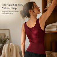 Women's V-Neck Thermal Camisole with Built-in Bra Pads, Silk-Blend Brushed Warm Base Layer