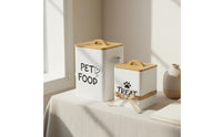2 Pieces Large Capacity Feline Food Storage Tin with Bamboo Lid Airtight Seal Metal Pet Food Bin Farmhouse Design Pet Treat Jar Decorative for Kitchen