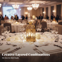 3 Pieces Wedding Birdcage Centerpiece Hollow Design Golden Birdcage Ornament Vintage Design Greeting Card Holder Cage for Florists, Tabletop