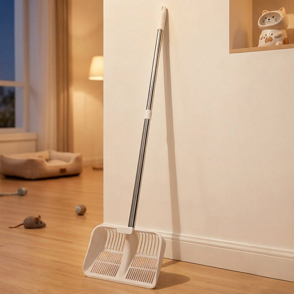 Cat Sifter with Extended Long Handle, Stainless Steel Metal Large, Handle Cat waste tray Tool for Apartment Living