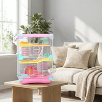 Hamster Cage 2-Level Villa with Handle and Tunnels, Multi-Level Dwelling Suitable for Hamsters, Secure Space for Small Gerbils