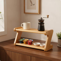 Desktop Storage Organizer Minimalist Desktop Organizer Decorative Wooden Shelf with Two Tiers for Coffee Station