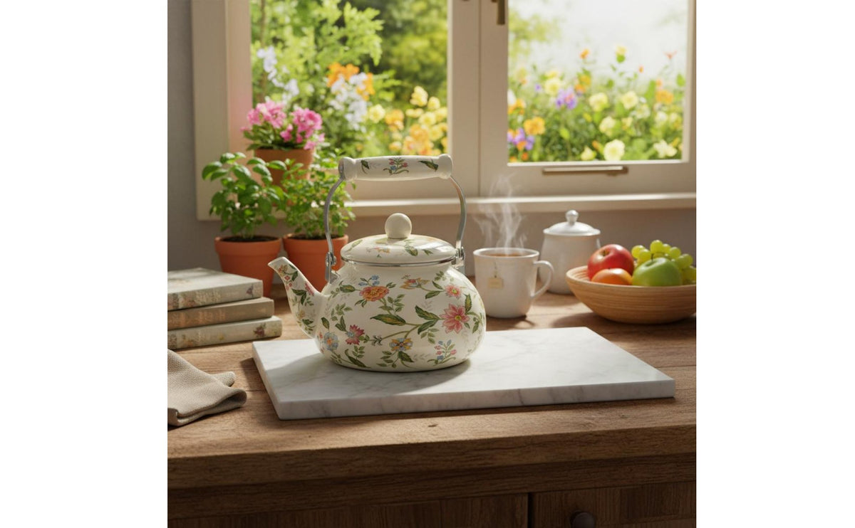 Enamel Teapot Heat-Resistant Handle Induction Stovetop Kettle Decorative Enamel Kettle Large Capacity Vintage Aesthetic Water