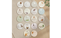 18 Pieces Baby Milestone Cards with Animals Handwritten-Style Milestone Cards with Animals Smooth-Edge Round for Parents