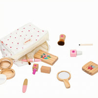 Quilted Toy Makeup Bag Set Compact Pretend Cosmetic Set Patterned Textile Cosmetic Pouch Portable for Children