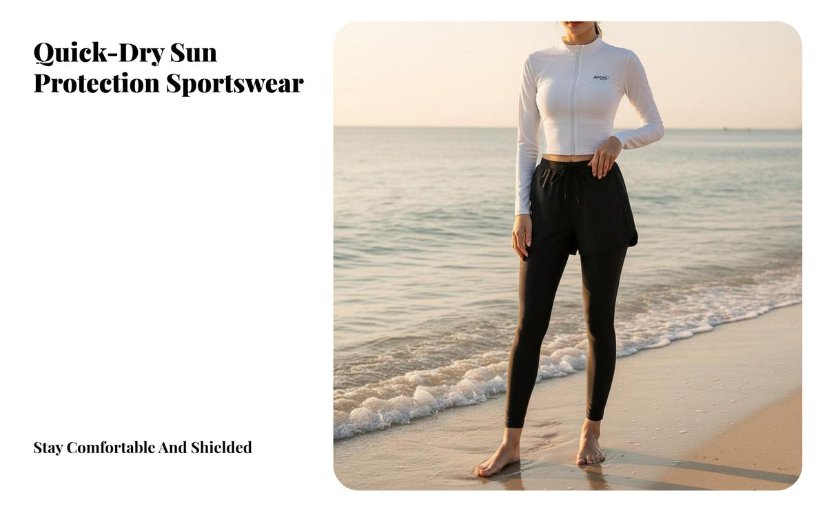 women's Protection Aquatic Top Quick-Dry Pair Matching Sun Shirt Two-Piece Wetsuit High Elasticity Long Sleeve Sun Shirt